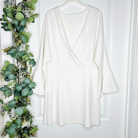 NWT IRO Ivory Crepe Bell Sleeve Ruffled V-Back Ivanoe Mini Dress - Picture 5 of 9
